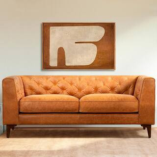 Essex 89 in. Cognac Tan Leather Apartment Straight Sofa | The Home Depot