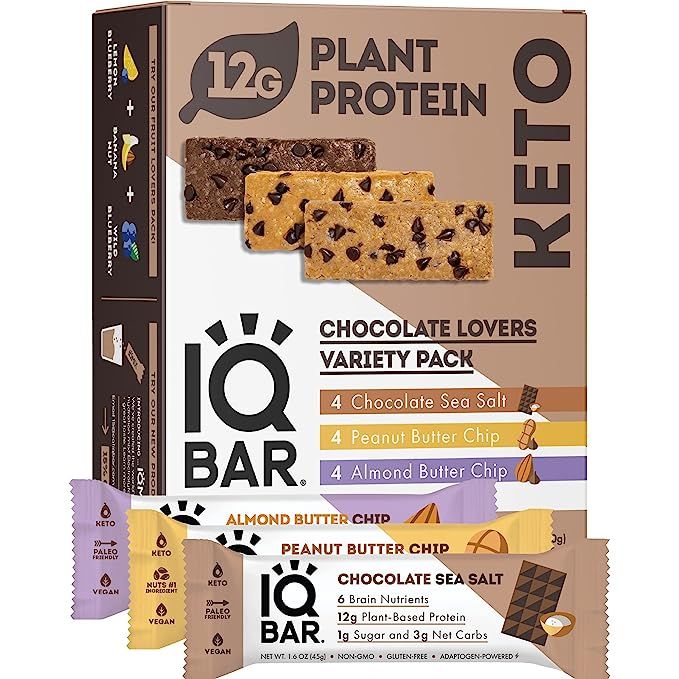 IQBAR Brain and Body Keto Protein Bars - Chocolate Lovers Variety Keto Bars - 12-Count Energy Bar... | Amazon (US)
