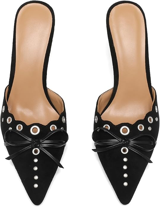 GERULATA Studded Heeled Mules for Women Suede Slip On Bow Tie Pumps Shoes Backless Stiletto Heels... | Amazon (US)