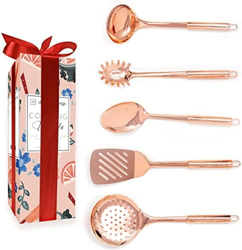 Copper Cooking Utensils for Cooking / Serving, Rose Gold Kitchen Utensils -Stainless Steel Copper... | Amazon (US)