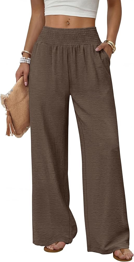 Sampeel Wide Leg Pants Woman High Waist Trousers with Pockets Casual Lounge | Amazon (US)