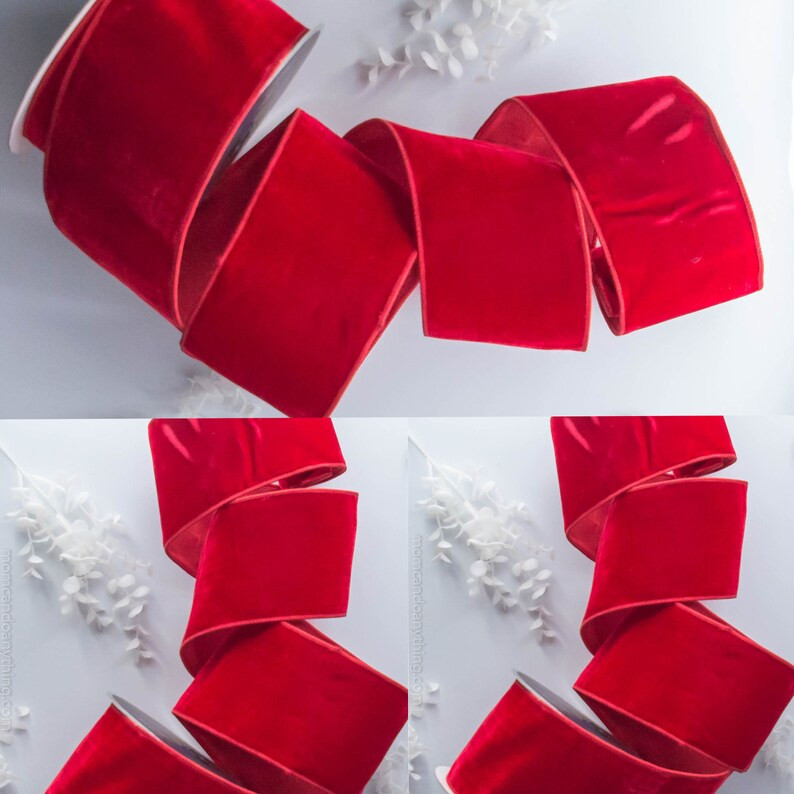 3 Rolls of 4 Red Velvet WIRED Ribbon Designer by the - Etsy | Etsy (US)