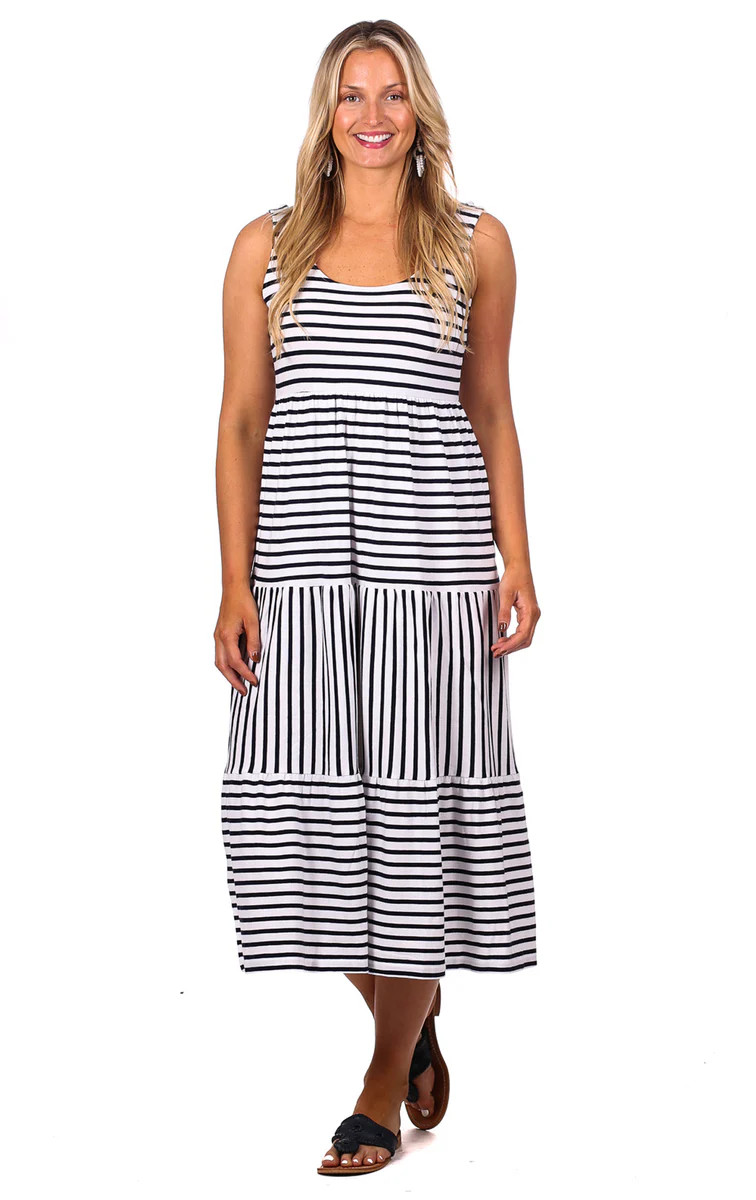 Lucy Dress in Navy Stripe | Duffield Lane