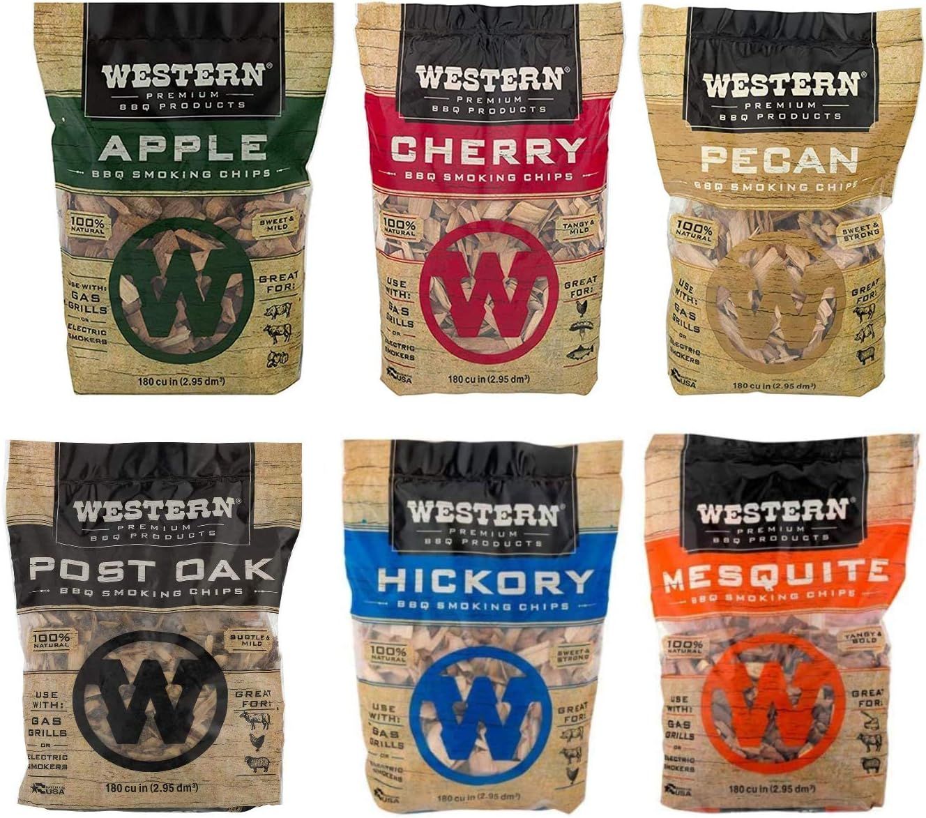 Western Wood Smoking Chip Variety Pack of 6, 180 cu in per Bag | Amazon (US)