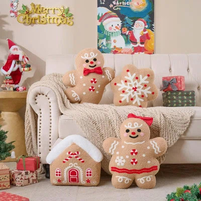 2 Pack Christmas Gingerbread Snowflake Pillows - Soft 3D Shaped Cushions, 15x15 Inch Winter Xmas Decor for Sofa Bedroom | Wayfair North America