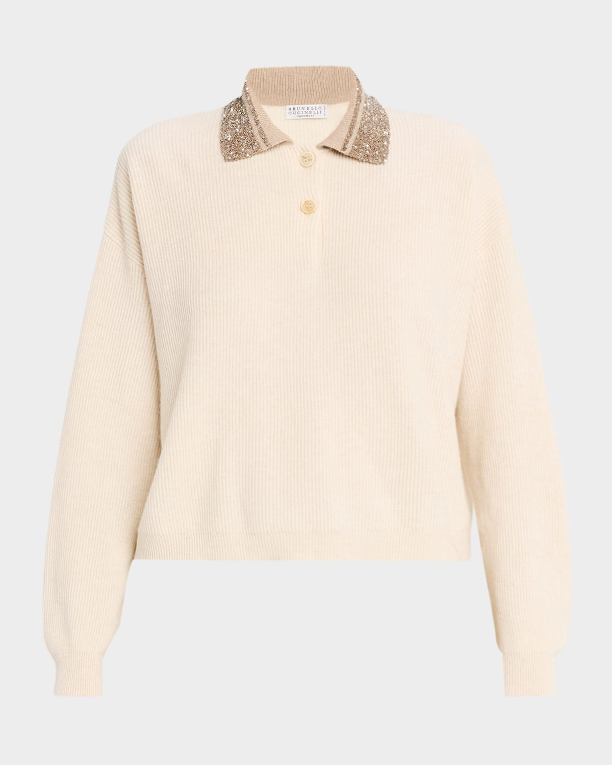 Dazzling-Collar Cashmere Rib Polo Sweater | Neiman Marcus