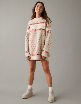 AE Crewneck Holiday Sweater Dress | American Eagle Outfitters (US & CA)