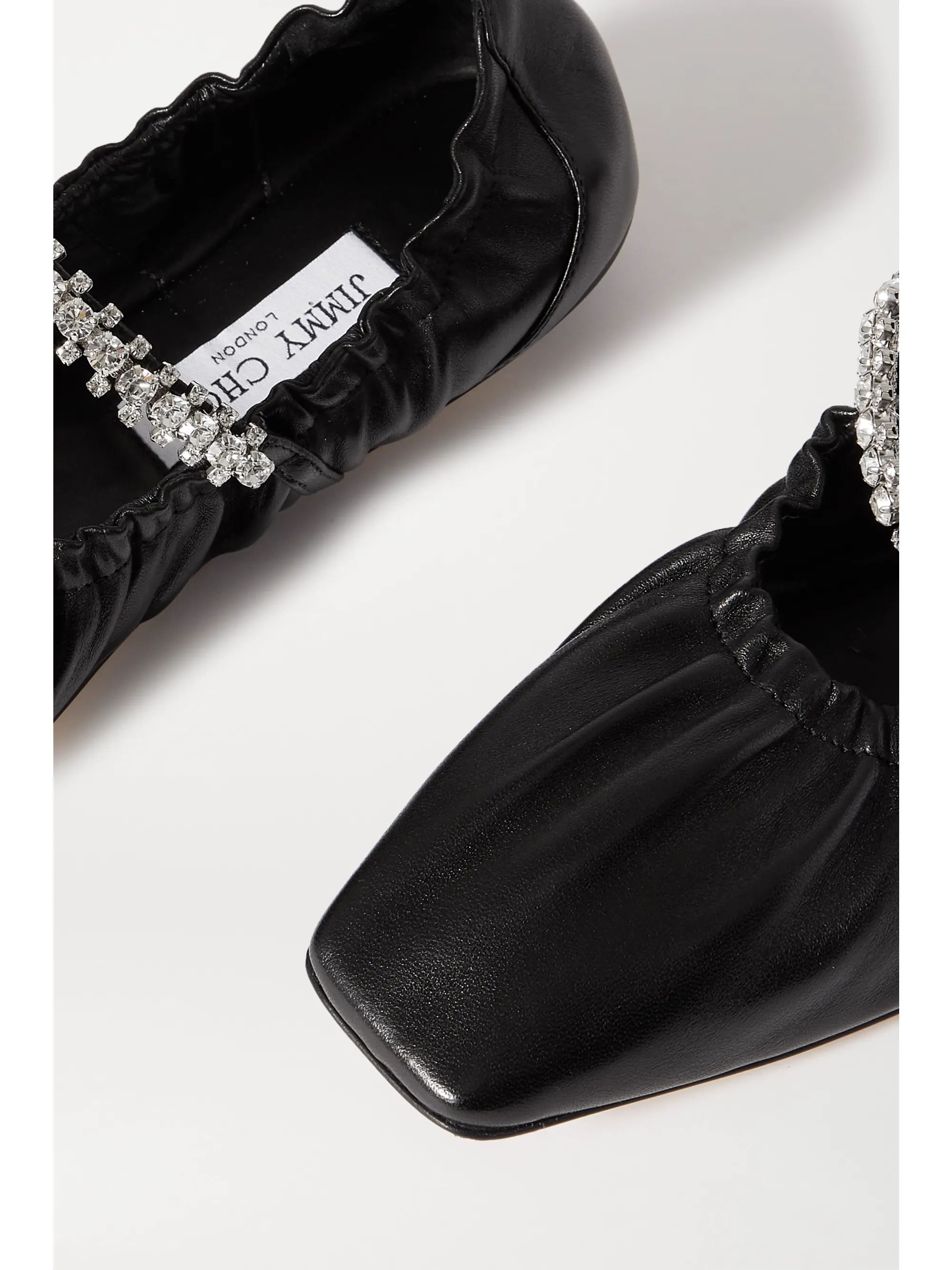 Black Gai crystal-embellished glossed-leather ballet flats | Jimmy Choo | NET-A-PORTER | NET-A-PORTER (US)