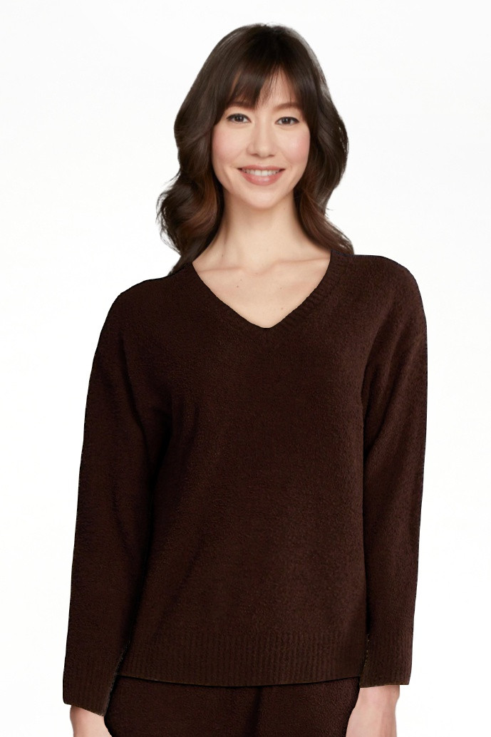 Joyspun Women's Sleepwear Cozy Knit V-Neck Pullover Top, Sizes XS-3X | Walmart (US)