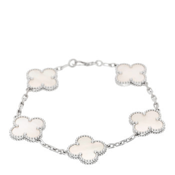 18K White Gold Mother of Pearl 5 Motifs Vintage Alhambra Bracelet | FASHIONPHILE (US)