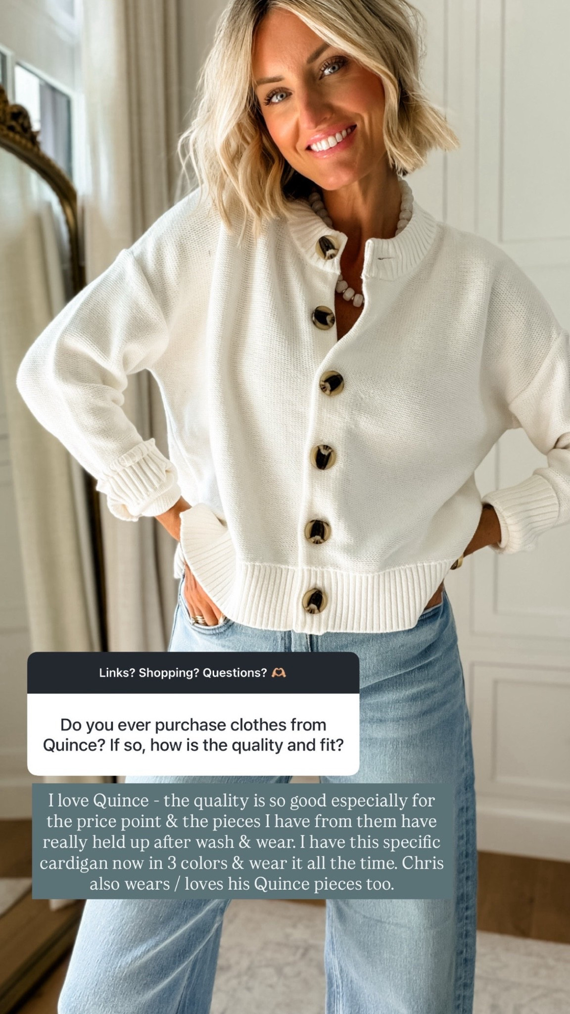 @Quince is my go to for the best closet staples 👏🏼 this cardigan is one I’ve been wearing for years & now have it in several colors! Wearing S.

Loverly Grey, Quince, cream cardigan, cream sweater, closet staples, wardrobe staples

#LTKootd #LTKSeasonal
