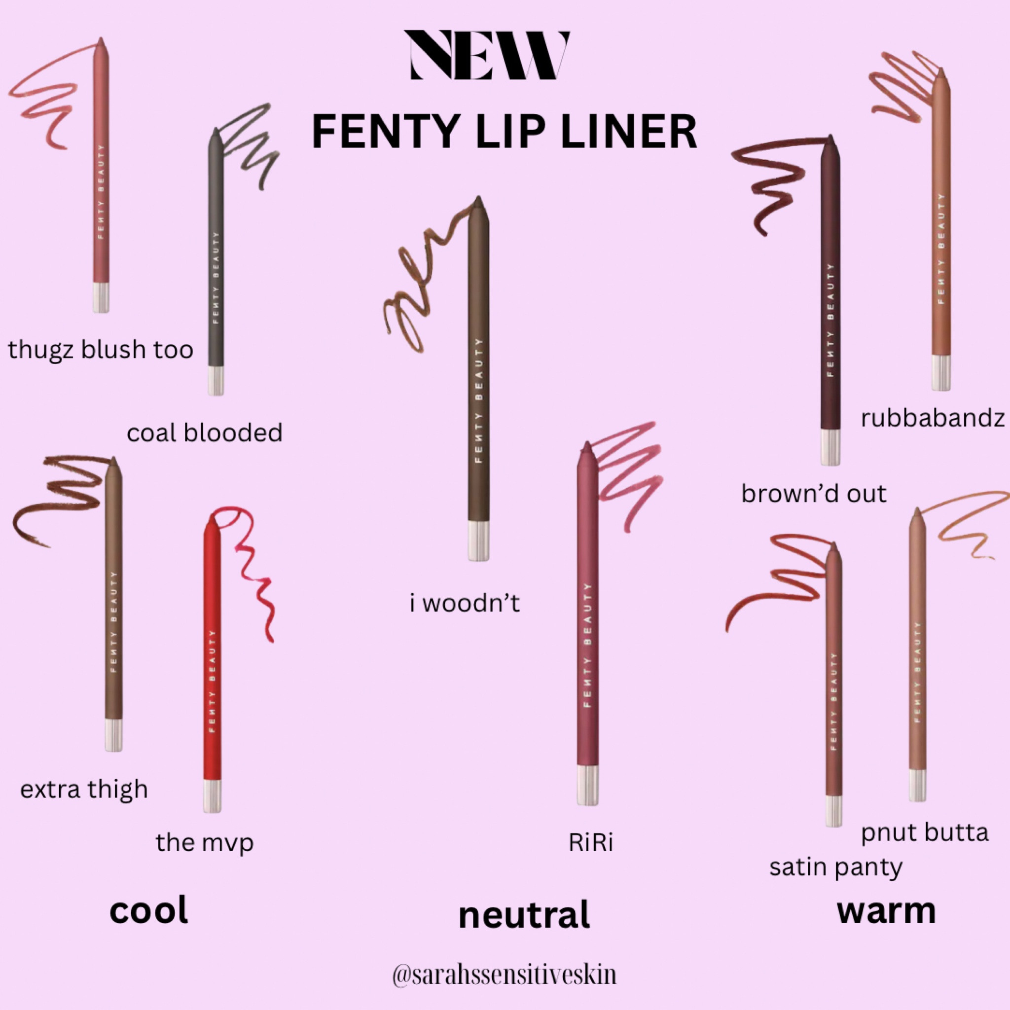 Fenty launched new lip liners! Cool shades are best for Summers & Winters while Warm shades are better for Springs and Autumns. The depth of shade will depend on your skin tone! Linked them all in my stories 🩷

#makeup #beauty #lipliner #fenty #cooltoned #warmtoned #undertone #colortheory #winter #spring #summer #autumn #fyp #foryou #newmakeup

#LTKStyleTip #LTKFindsUnder50 #LTKBeauty