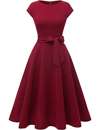 DRESSTELLS Red Christmas Holiday Party Cocktail Dresses for Women 2025, Formal Wedding Guest Church Vintage 50s Fit Flare Evening Gown Burgundy L | Amazon (US)