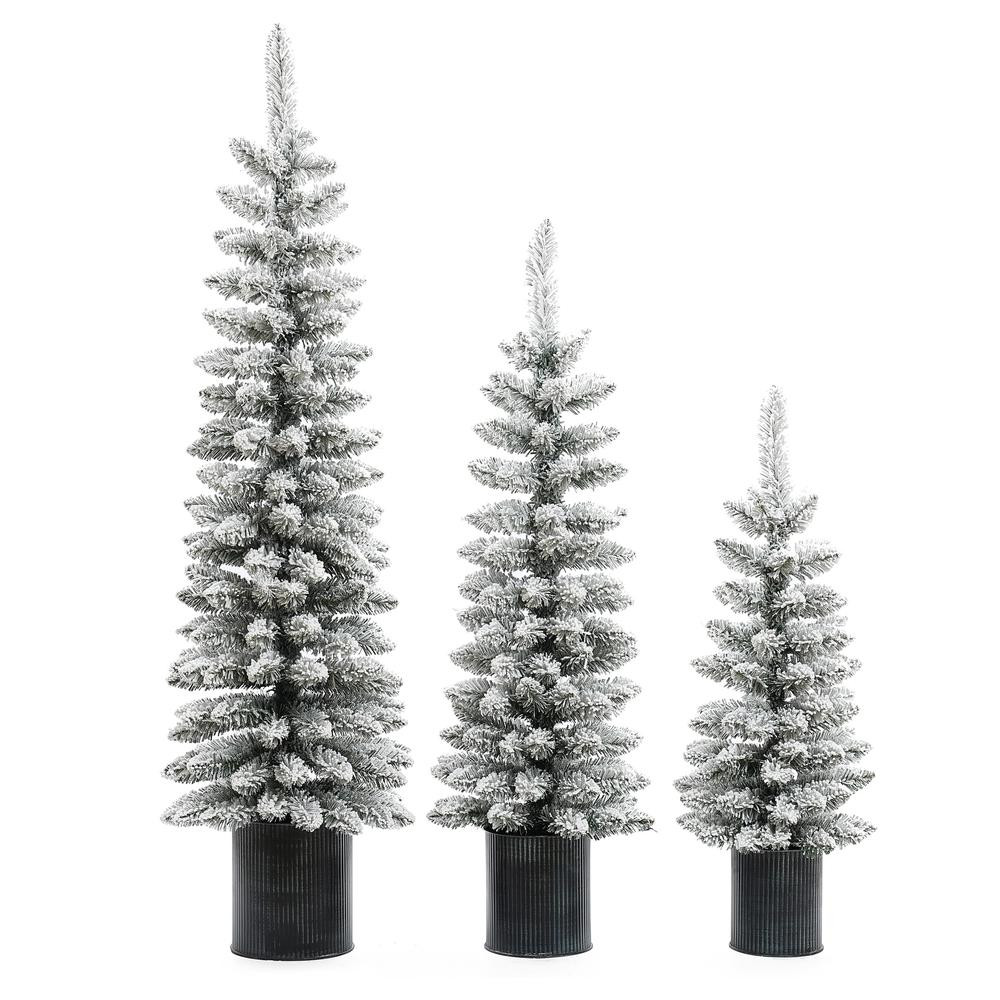 LuxenHome Set of 3 Snow-Flocked Christmas Trees with Metal Pots | Walmart (US)