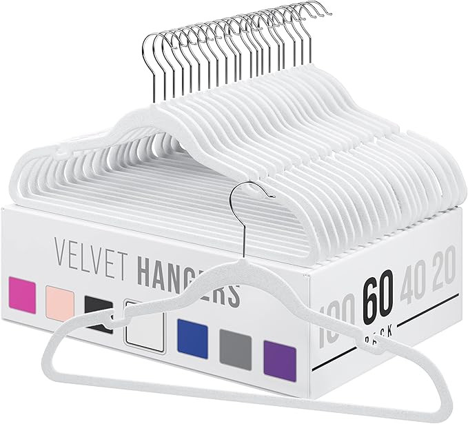 Velvet Clothes Hangers (20, 40, 60, 100 Packs) Heavy Duty Durable Coat and Clothes Hangers | Vibr... | Amazon (US)