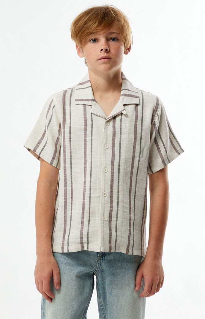 Brown Striped Textured Camp Shirt - Size Small(6/7) | PacSun