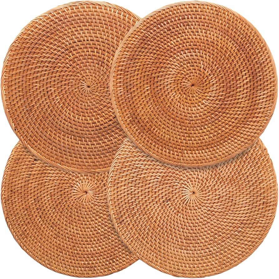 4-Pack Rattan Placemats - 13-inch Round Placemats (Honey Brown), Round Woven Placemats, Table Mat... | Amazon (US)