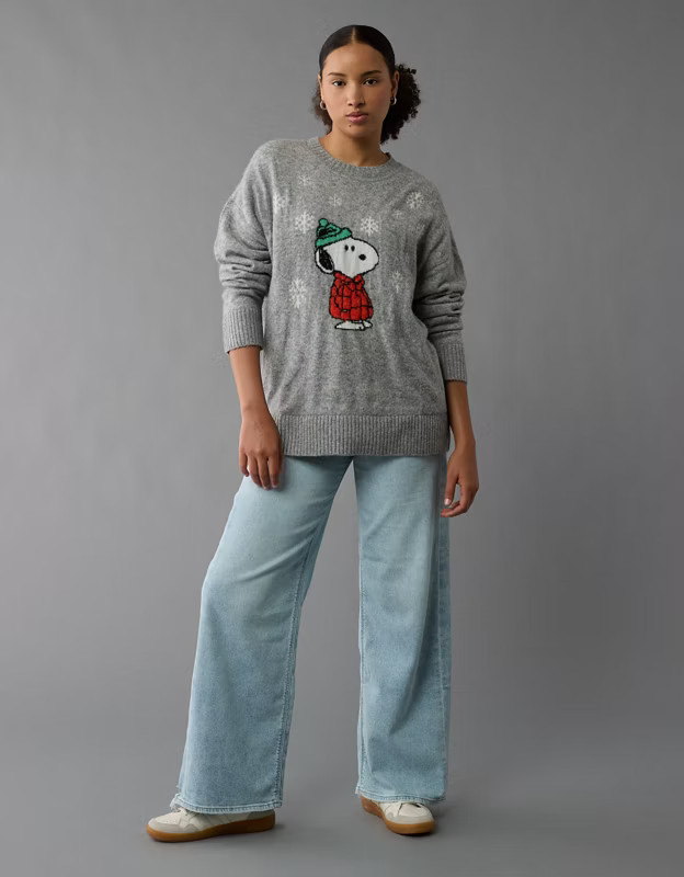 AE Whoa So Soft Oversized Snoopy Holiday Sweater | American Eagle Outfitters (US & CA)