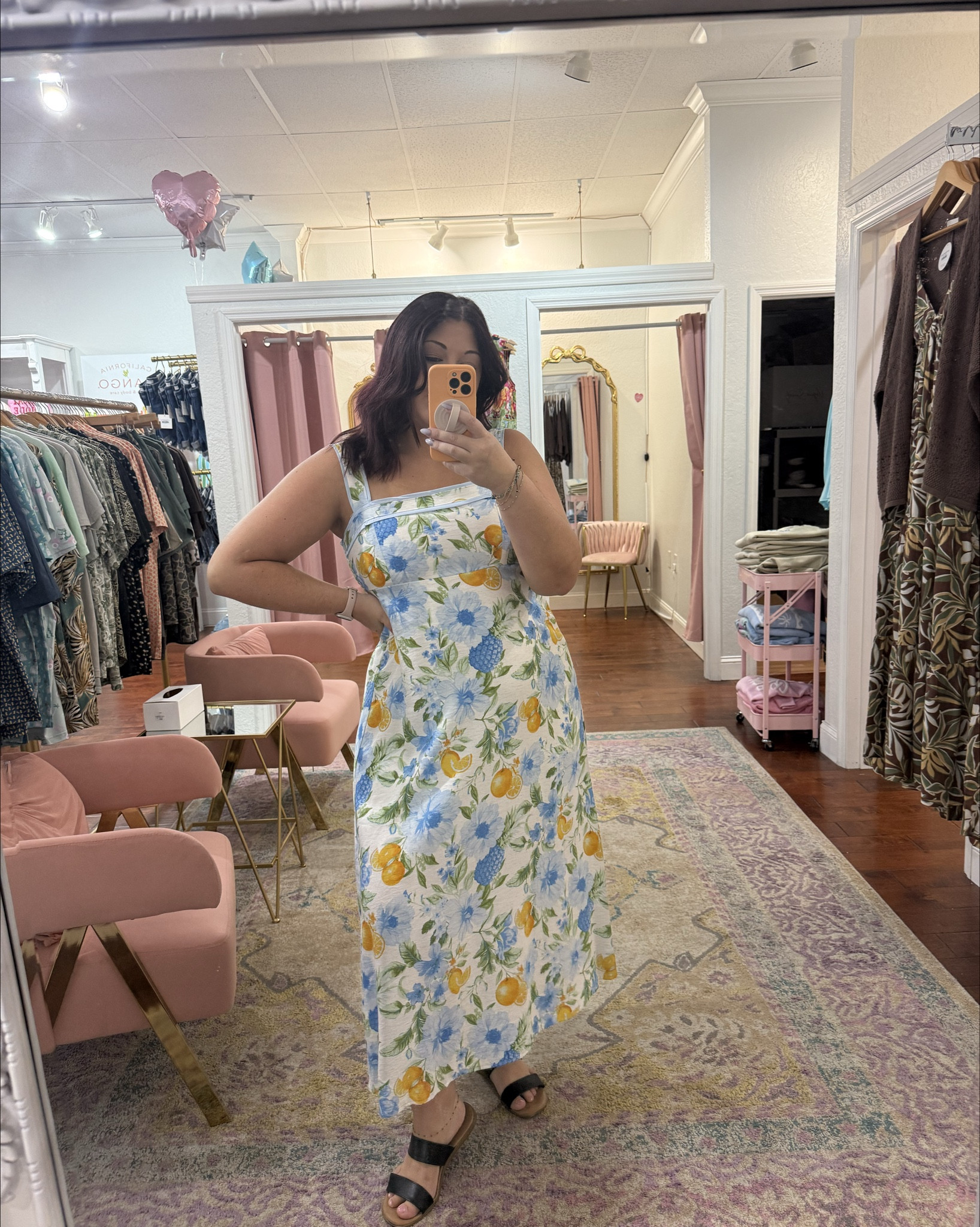 The sweetest spring/summer dress has arrived 🌸🍋💙 This floral citrus print is giving all the fresh, feminine vibes! I’m obsessed with the flattering fit, pretty blue details, and how easy it is to dress up or keep casual. Perfect for brunch dates, vacation strolls, or any sunny day occasion! ☀️✨ 

Wearing a size large in the dress!

#LTKMidsize #LTKTravel #LTKootd