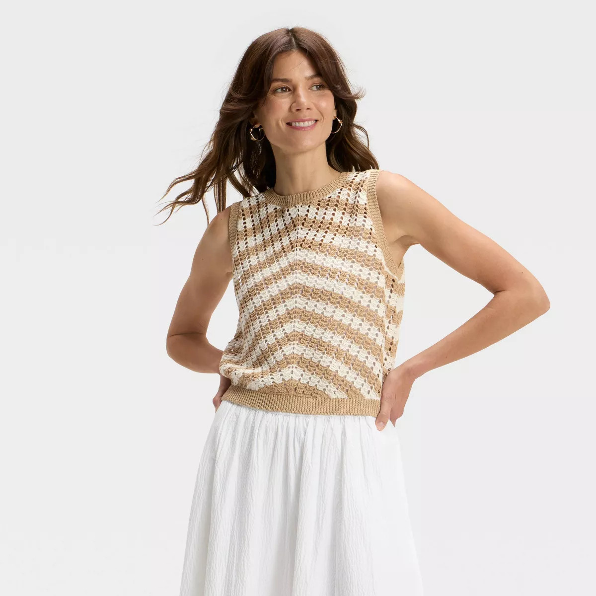 Women's Crewneck Crochet-Style Pullover Sweater Tank - A New Day™ | Target