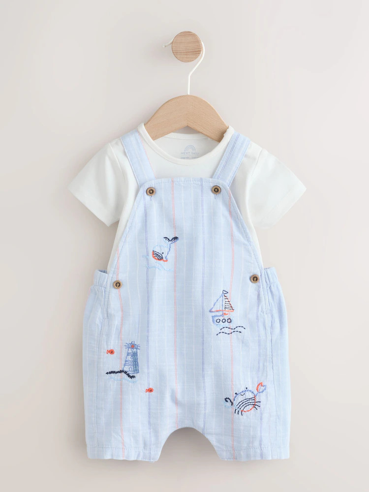Blue Nautical Stripe Dungarees And Bodysuit Baby Set (0mths-2yrs) | Next US