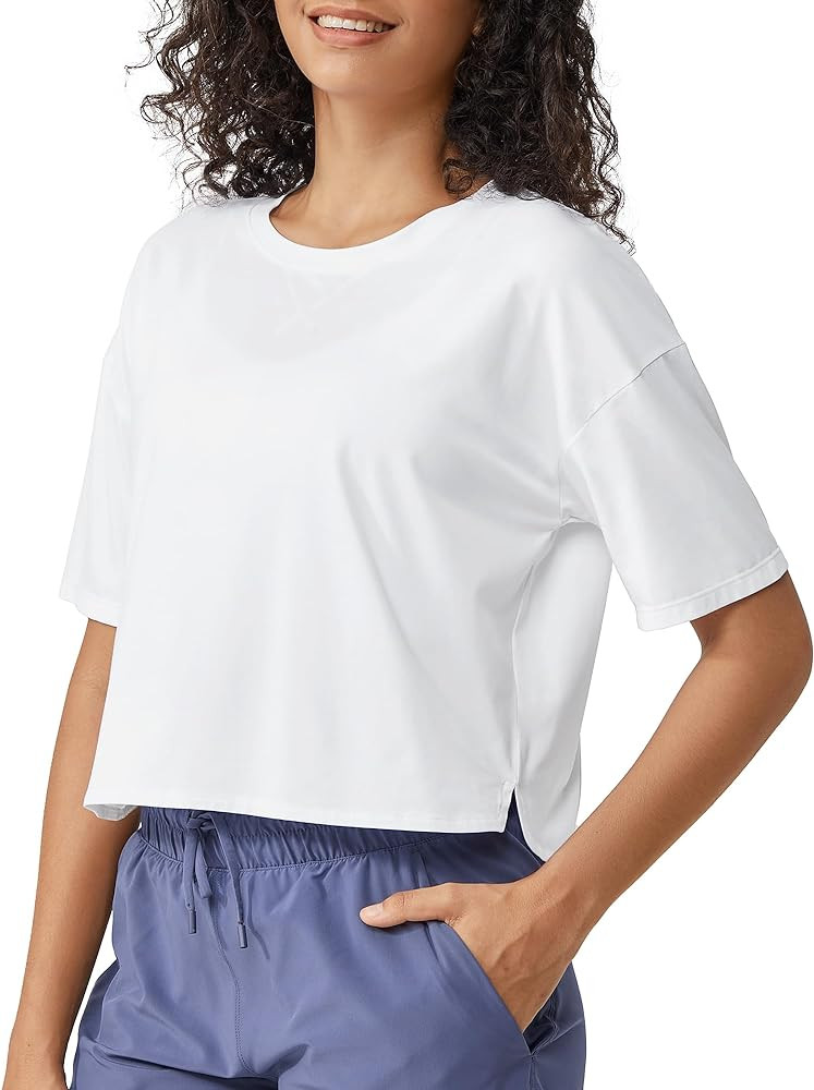 G4Free Short Sleeve Crop Workout Tops for Women Loose Fit Cotton Basic T-Shirts | Amazon (US)