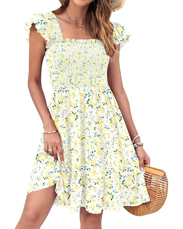 WNEEDU Women's Summer Dress 2026 Square Neck Ruffle Sleeve Mini Dress Casual Flowy Tiered Swing S... | Amazon (CA)