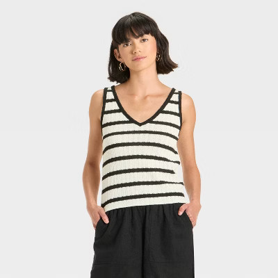 Women's Knit Openwork Tank Top - Universal Thread™ Black/White Striped | Target