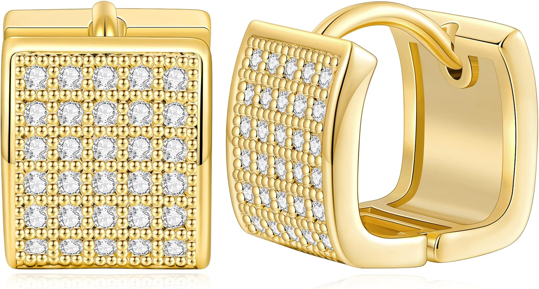 14K Gold Plated Hoop Earring Small Square Huggies Hoops For Women, Minimalist Cute Earrings for W... | Amazon (US)