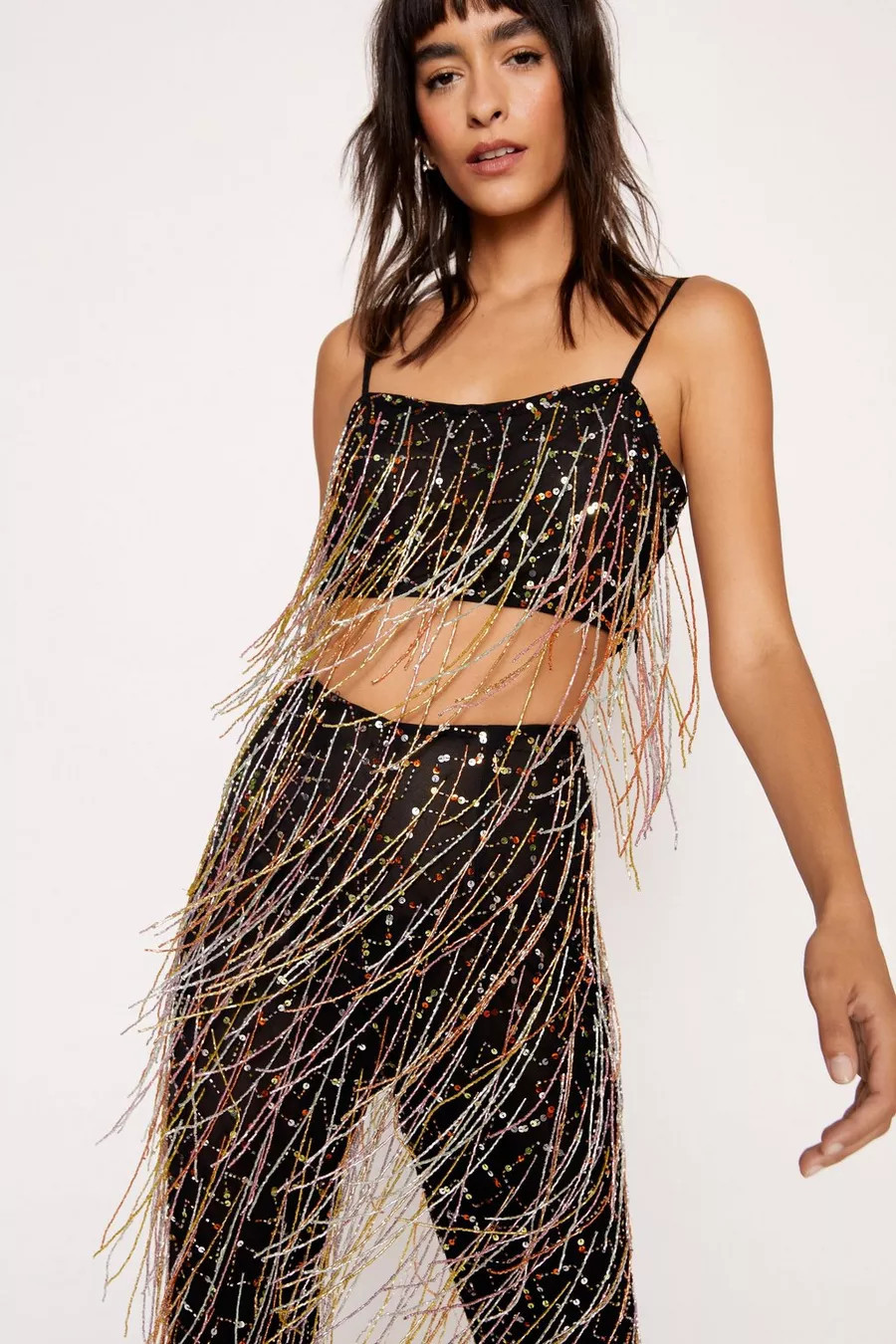 Sequin Tassel Beaded Crop Top | Nasty Gal (US)