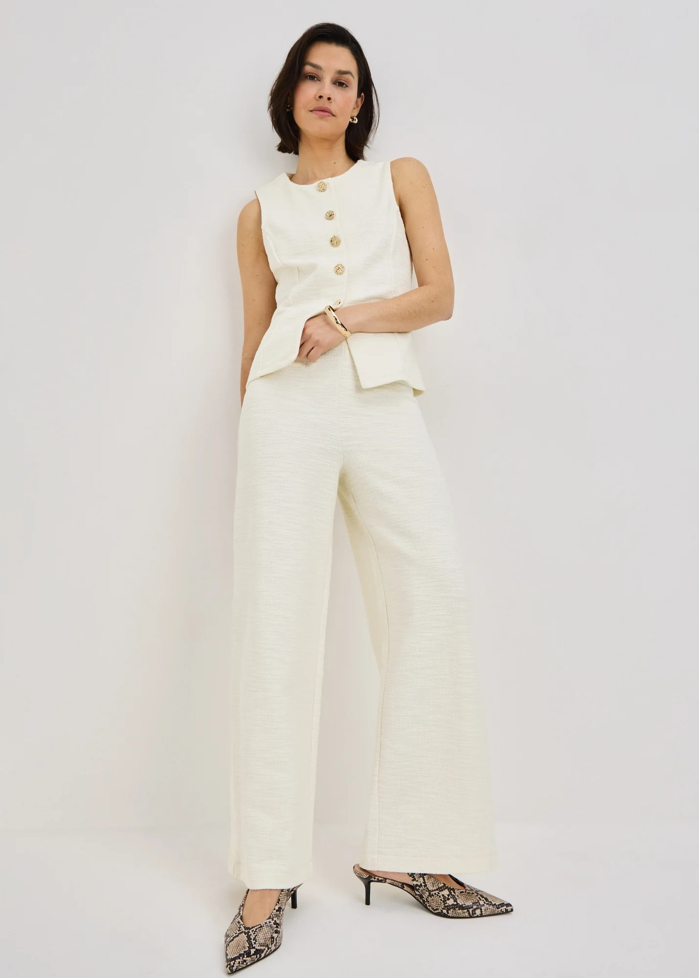 Stone Boucle Wide Leg Co Ord Trousers | Matalan (UK)