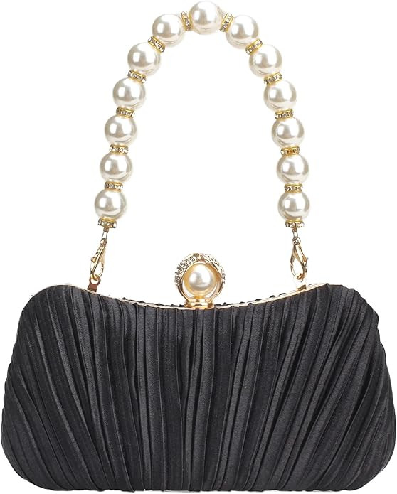 Clutch Purse Satin Pearl Evening Bag Handbag Chain Strap Shoulder Bag | Amazon (US)