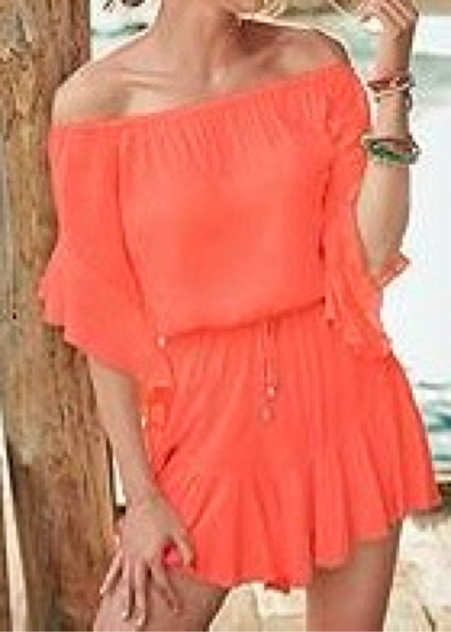 Adorable coral color romper and/or cover-up!  I am 5’4”, 113 lbs and wearing a size small (also available in black). 15% off gold shoes (below) with code: Amy15. #LTKfindsunder50 #LTKshoecrush

#LTKSeasonal