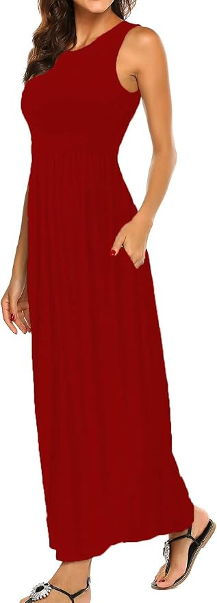 Hount Women's Summer Sleeveless Striped Flowy Casual Long Maxi Dress with Pockets | Amazon (US)