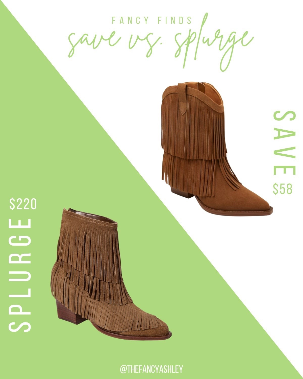 Save vs. Splurge: Fringe Boot Edition! A fringe boot is the perfect grab for fall - trending now and so good. I've rounded up two options whether you feel like a little splurge or save. Our splurge option is the Dolce Vita Torey boots - love the chestnut color and suede! Perfect for denim and skirts with that western flair. Comes in at $220. Our save option is so good - Target's Fringe Western Ankle Boots! These bad boys have memory foam to keep your feet comfy. Love the block heel and fringe detailing, of course. At only $58, this is the perfect save option!

#LTKStyleTip #LTKShoeCrush #LTKSeasonal