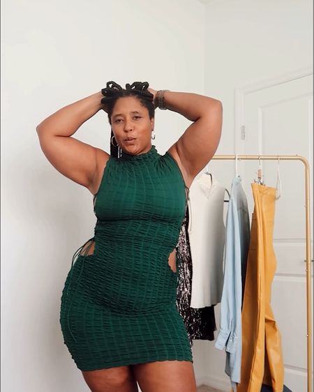 Waffle knit body con dress with lace up cut-out sides 

Wearing size XL 
Usually a 16 

#LTKcurves #LTKunder50