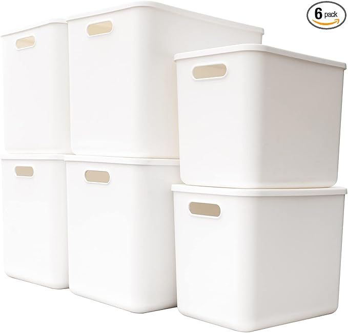 Plastic Storage Baskets Bins Boxes With Lids,Organizing Container White Storage Organizer Bins Fo... | Amazon (US)