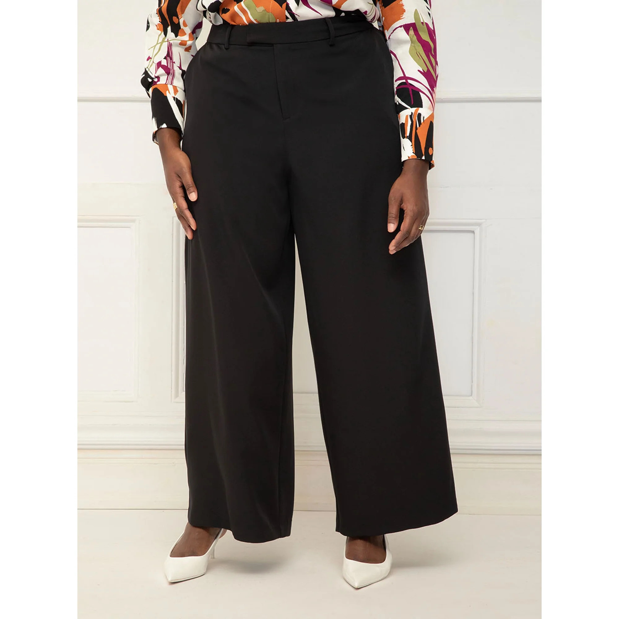 ELOQUII Elements Women's Plus Wide Leg Trousers | Walmart (US)