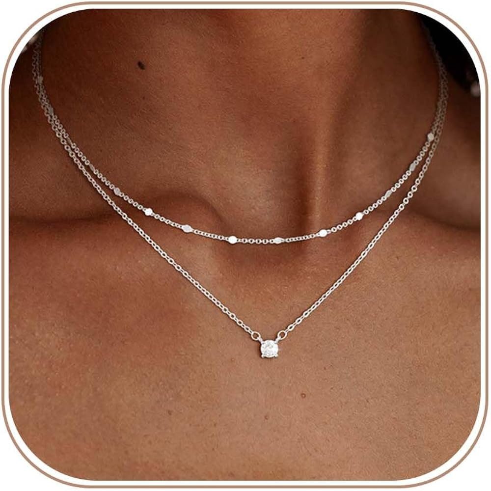 Coshilta Layered Gold Necklaces for Women, 14K Gold Sterling Silver Plated Dainty Pendant Necklac... | Amazon (US)
