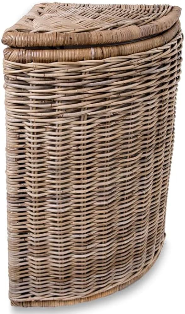 The Basket Lady Corner Wicker Laundry Hamper, 15 in L x 15 in W x 28 in H, Serene Grey… | Amazon (US)