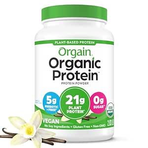 Orgain Organic Vegan Protein Powder, Vanilla Bean - 21g Plant Based Protein, Gluten Free, Dairy F... | Amazon (US)