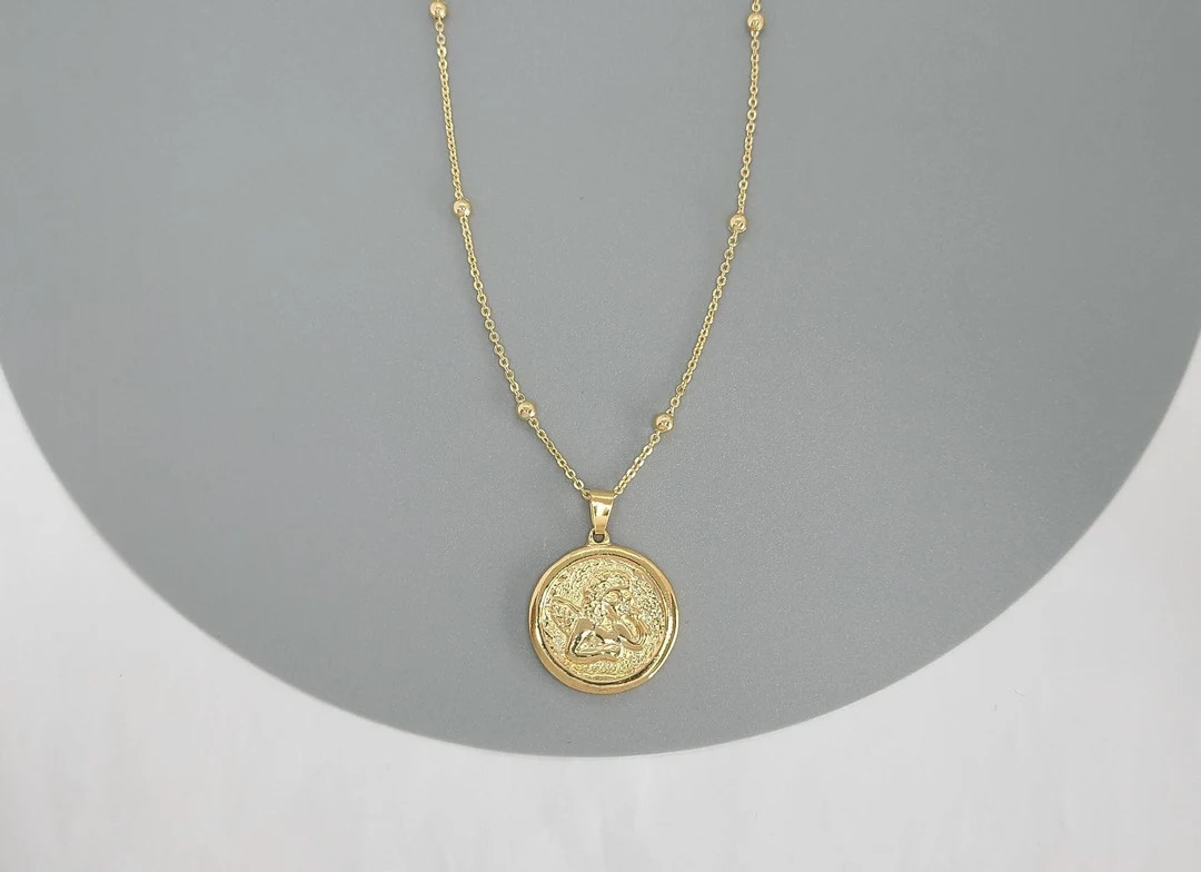 Round Angel Necklace, Rolo Bead Chain, 18K Gold Filled Jewelry, Guardian Angel Pendant, Baby Ange... | Etsy (US)