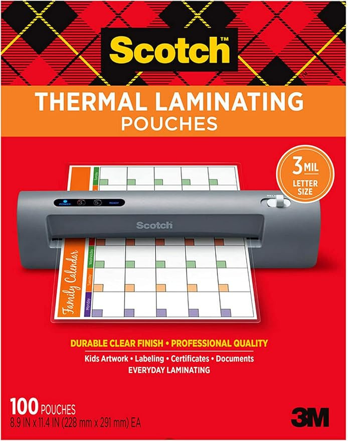 Scotch Thermal Laminating Pouches, 100-Pack, 8.9 x 11.4 Inches, Letter Size Sheets (TP3854-100)  ... | Amazon (US)