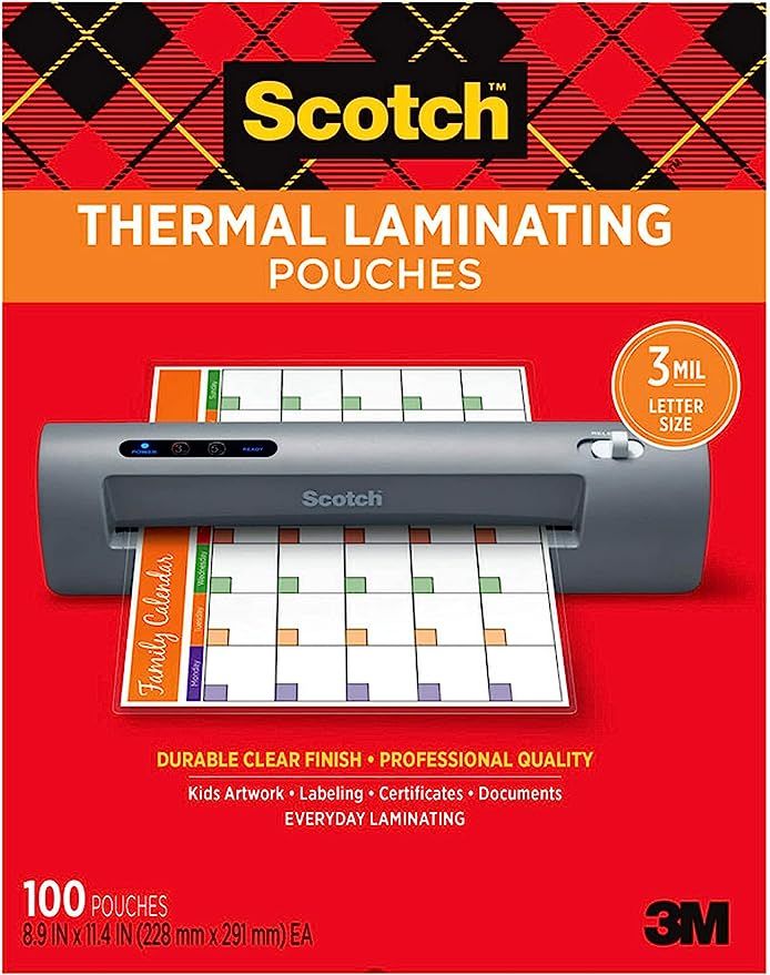 Scotch Thermal Laminating Pouches, 100-Pack, 8.9 x 11.4 Inches, Letter Size Sheets (TP3854-100) | Amazon (US)
