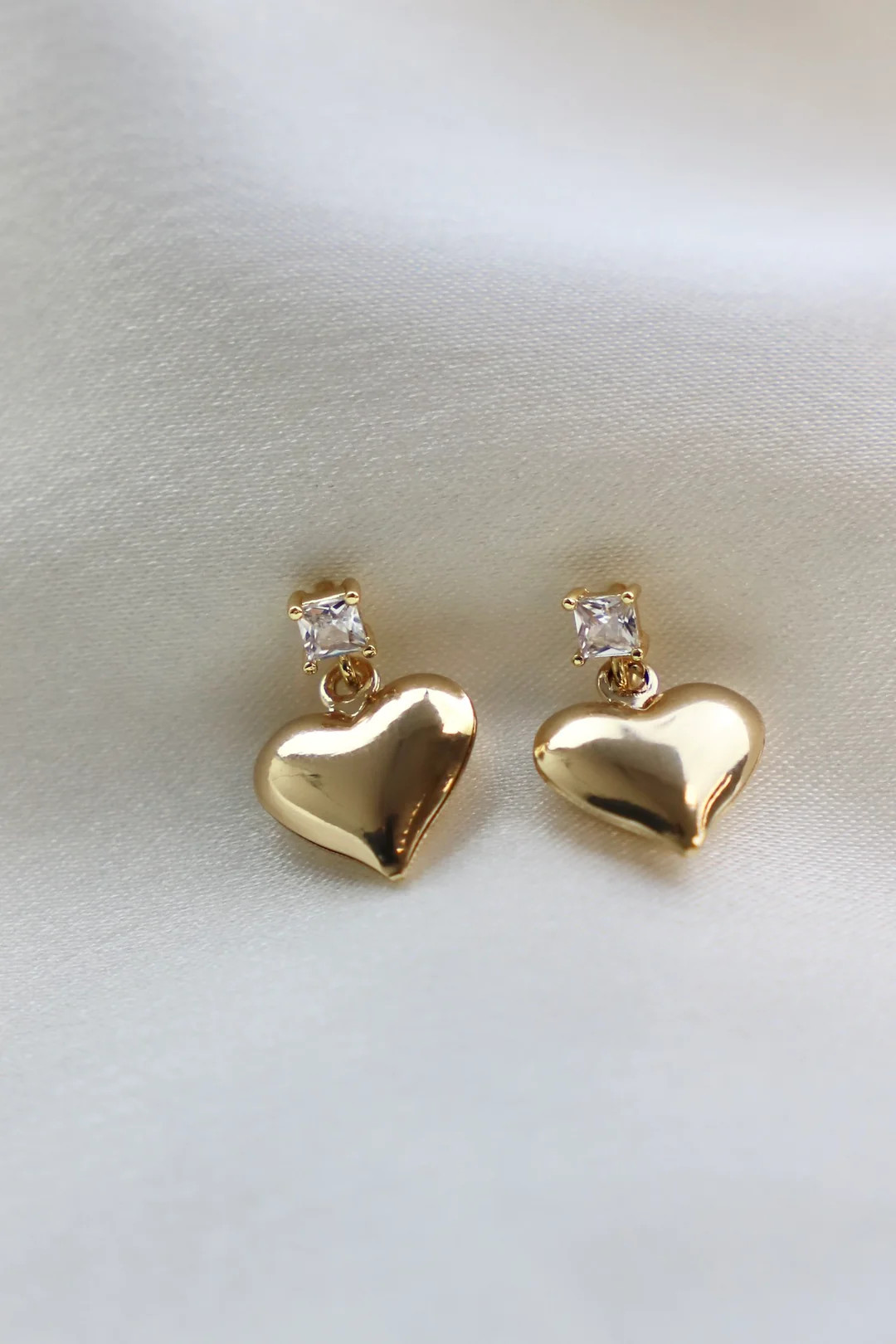 PUFF HEART AND CZ STUD | Katie Waltman Jewelry