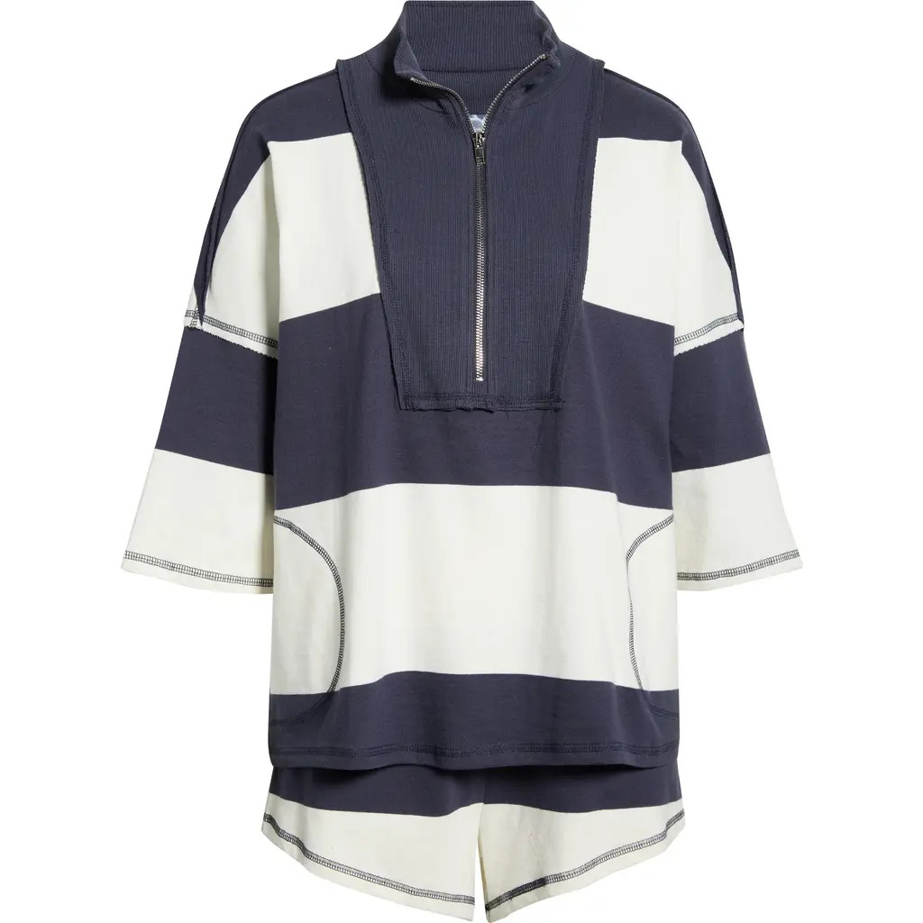 Free People Retro Rugby Half Zip Top & Shorts Set in Midnight Navy Combo at Nordstrom, Size X-Small | Nordstrom