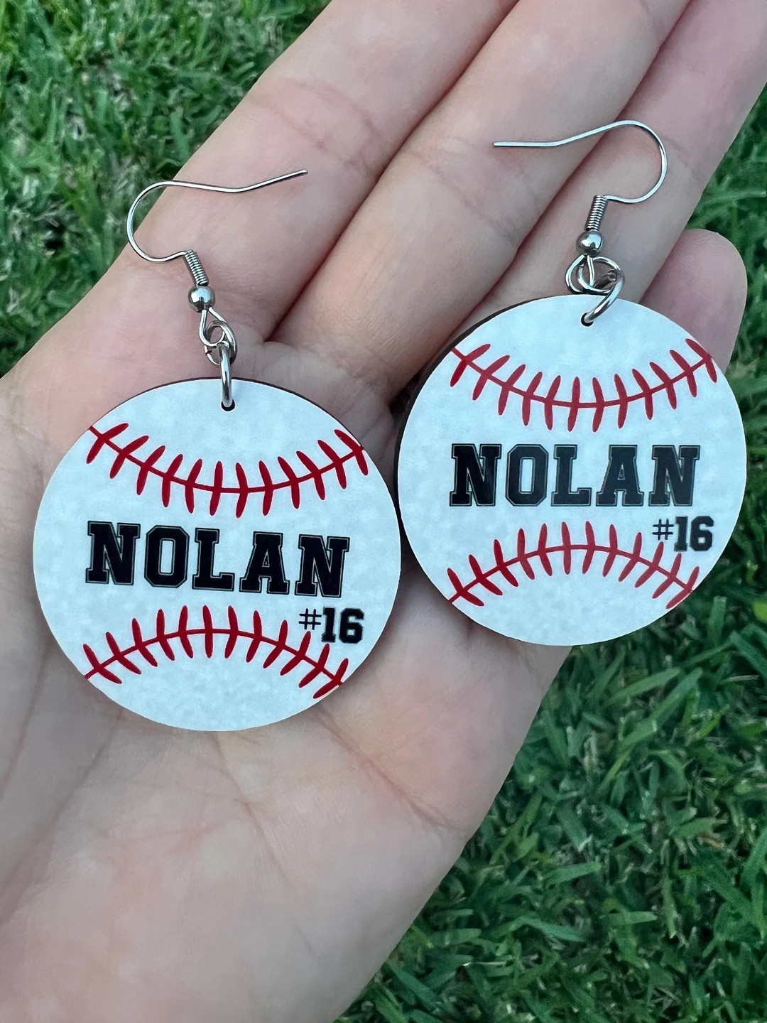 Personalized Baseball Player Earrings. Mom of Baseball Player Earrings. Personalized Name and Num... | Etsy (US)