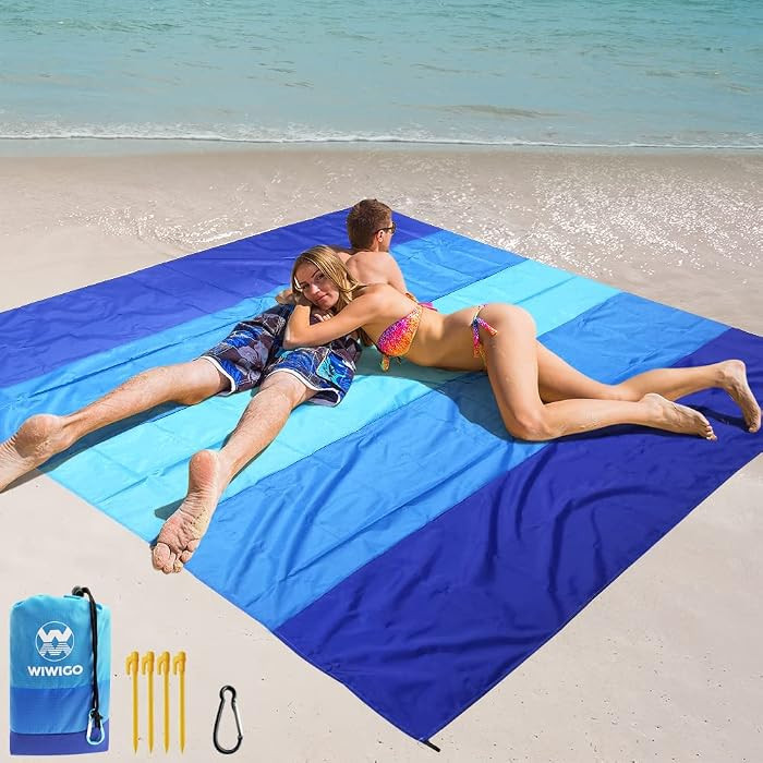 WIWIGO Beach Blanket Waterproof Sandproof Beach Mat 79" X 83"/10'x9'for 2-8 Adults Quick Drying Outdoor Picnic Mat Beach Accessories for Travel, Camping, Hiking | Amazon (US)