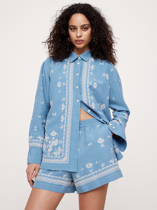 Oversized Embroidered TENCEL™-Linen Shirt | Banana Republic (US)