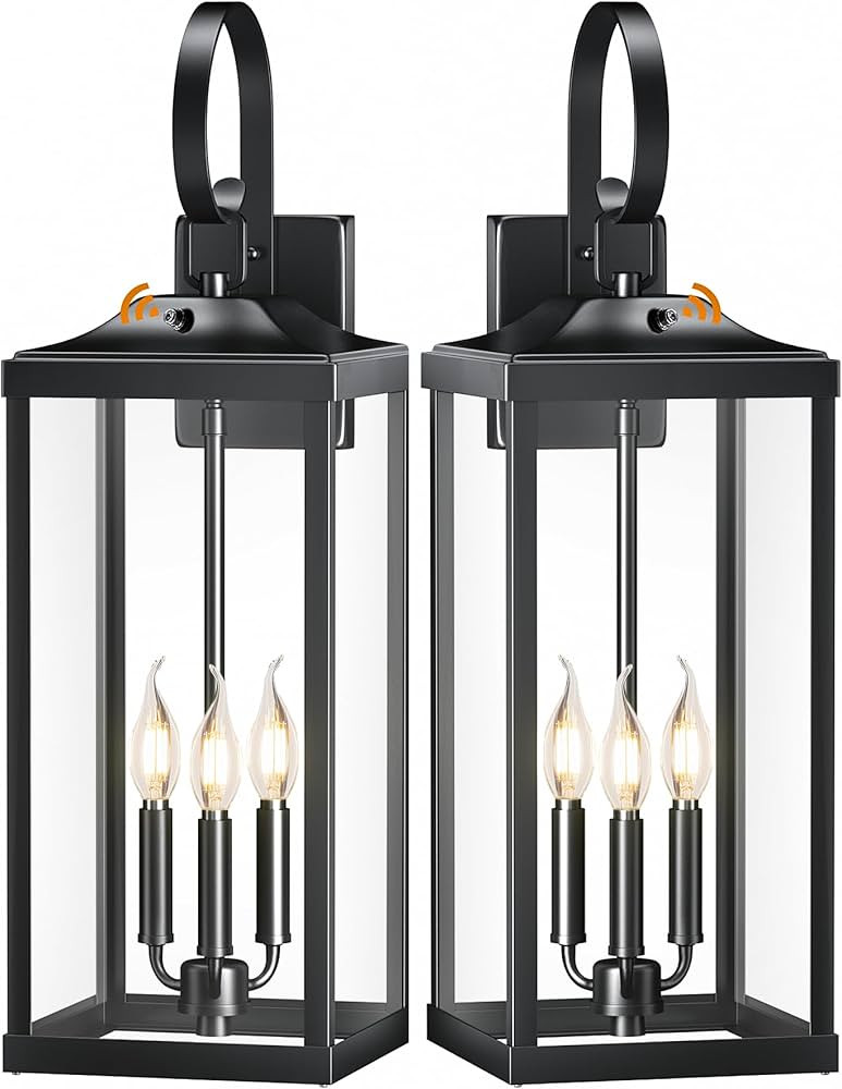 2 Packs 24" Extra Large Dusk to Dawn Light Fixture 3-Light, Black Outdoor Porch Lantern Wall Moun... | Amazon (US)